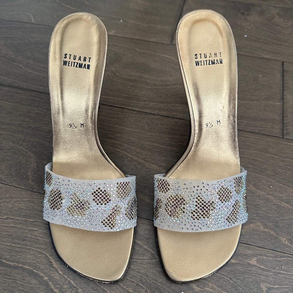 Stuart Weitzman Gold Mesh Slip On Sparkly Heels